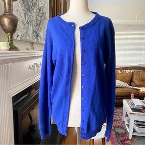 Anne Klein Knitwear Jewel Tone Blue Lambswool Long Sleeve Cardigan Sweater- Sz M